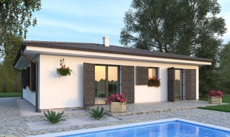 Maison spacieuse à un étage avec toit à pans. Construction simple.